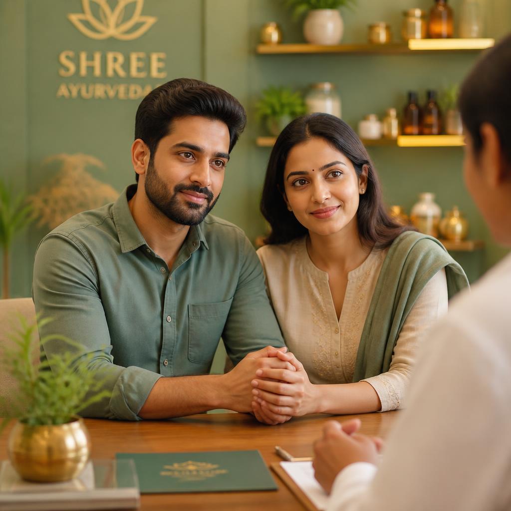 Couple consulting doctor for Ayurvedic male infertility treatment