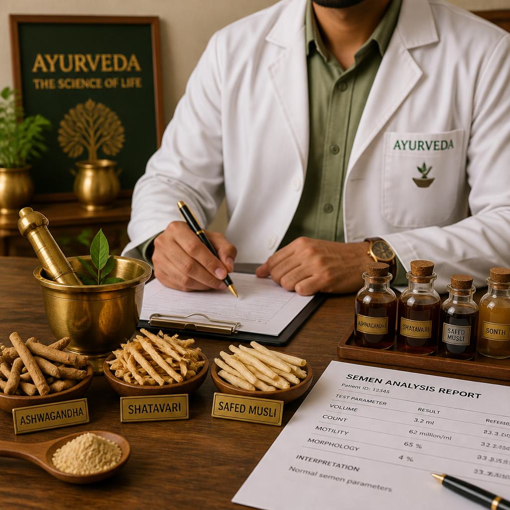 Ayurvedic herbs and semen analysis used in male infertility treatment